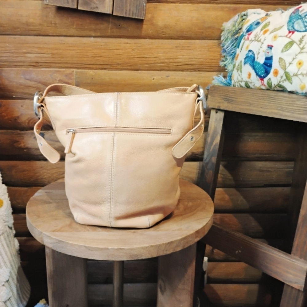 Tan Shoulder Bag with Slouchy Shape and Wide Strap